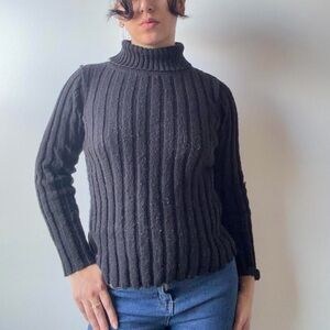 Women's Black Ribbed Turtleneck Sweater